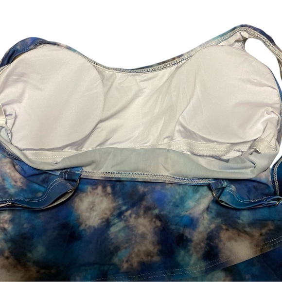Women’s Blue Tie-Dye Swim Dress Size L Tummy Control One Piece Bathing Suit - Picture 8 of 12